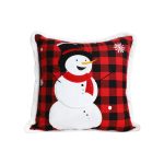 1-SOGA 45cm Throw Pillow Red Christmas Snowman Square Cushion for Festive Holiday Winter Home Decor
