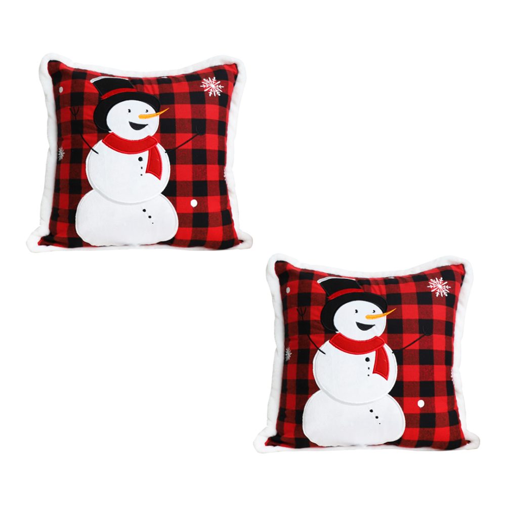 1-SOGA 2X 45cm Throw Pillow Red Christmas Snowman Square Cushion for Festive Holiday Winter Home Decor