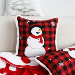 5-SOGA 2X 45cm Throw Pillow Red Christmas Snowman Square Cushion for Festive Holiday Winter Home Decor