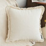 2-SOGA 2X 45cm Throw Pillow White Chenille Textured with Tassels Stylish Square Cozy Home Decor