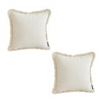 1-SOGA 2X 45cm Throw Pillow White Chenille Textured with Tassels Stylish Square Cozy Home Decor