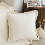 4-SOGA 2X 45cm Throw Pillow White Chenille Textured with Tassels Stylish Square Cozy Home Decor