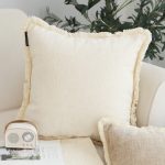 5-SOGA 2X 45cm Throw Pillow White Chenille Textured with Tassels Stylish Square Cozy Home Decor