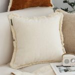 6-SOGA 2X 45cm Throw Pillow White Chenille Textured with Tassels Stylish Square Cozy Home Decor