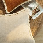 4-SOGA 45cm Throw Pillow Latte Color Chenille Textured with Tassels Stylish Square Cozy Home Decor