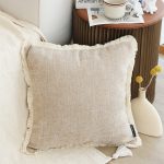 5-SOGA 45cm Throw Pillow Latte Color Chenille Textured with Tassels Stylish Square Cozy Home Decor