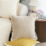 3-SOGA 2X 45cm Throw Pillow Latte Color Chenille Textured with Tassels Stylish Square Cozy Home Decor