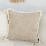 6-SOGA 2X 45cm Throw Pillow Latte Color Chenille Textured with Tassels Stylish Square Cozy Home Decor
