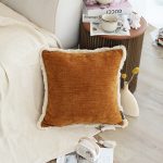 4-SOGA 45cm Throw Pillow Sunset Orange Chenille Textured with Tassels Stylish Square Cozy Home Decor
