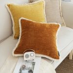 6-SOGA 45cm Throw Pillow Sunset Orange Chenille Textured with Tassels Stylish Square Cozy Home Decor