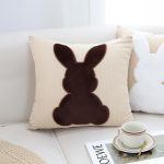 5-SOGA 45cm Throw Pillow Light Tan Square Cushion with Soft Coffee Bunny Design Decorative Home Decor