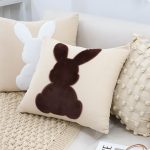 6-SOGA 45cm Throw Pillow Light Tan Square Cushion with Soft Coffee Bunny Design Decorative Home Decor