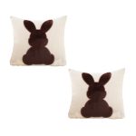 1-SOGA 2X 45cm Throw Pillow Light Tan Square Cushion with Soft Coffee Bunny Design Decorative Home Decor