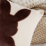 3-SOGA 2X 45cm Throw Pillow Light Tan Square Cushion with Soft Coffee Bunny Design Decorative Home Decor