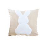 1-SOGA 45cm Throw Pillow Light Tan Square Cushion with Soft White Rabbit Design Decorative Home Decor