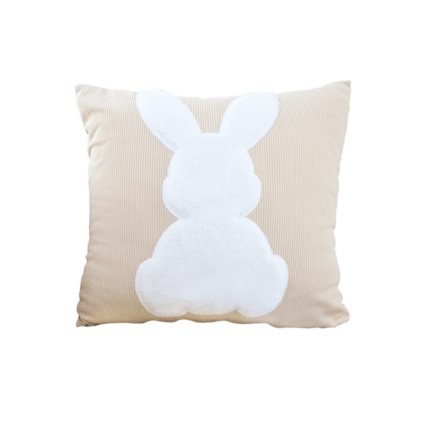 1-SOGA 45cm Throw Pillow Light Tan Square Cushion with Soft White Rabbit Design Decorative Home Decor