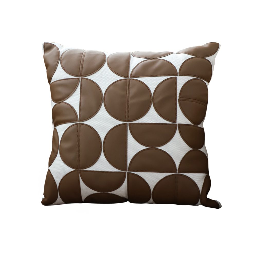 1-SOGA 45cm Brown Leather Square Pillow Half Moon Patchwork Design Decorative Cushion for Living Room 1-SOGA 45cm Brown Leather Square Pillow Half Moon Patchwork Design Decorative Cushion for Living Room