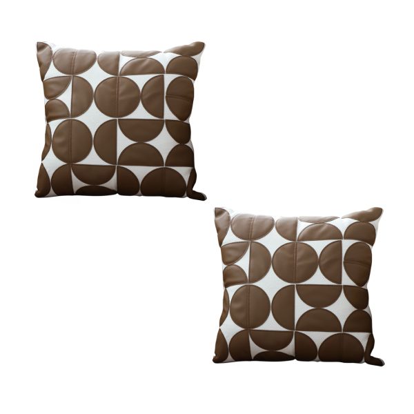 1-SOGA 2X 45cm Brown Leather Square Pillow Half Moon Patchwork Design Decorative Cushion for Living Room