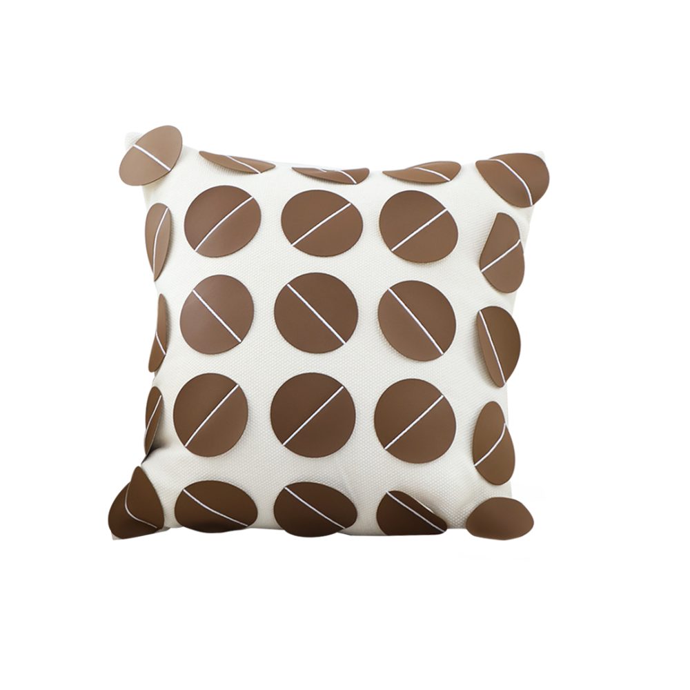 1-SOGA 45cm Brown Leather Square Pillow with 3D Circle Pattern Decorative Cushion for Living Room