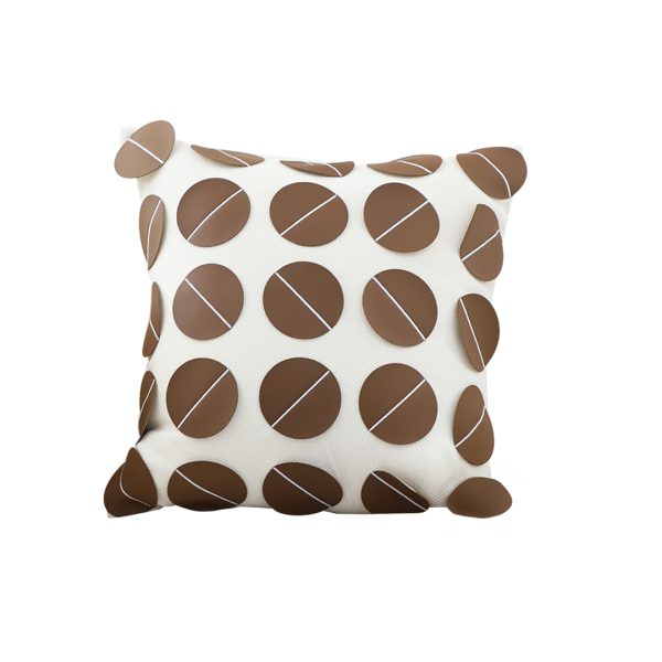 1-SOGA 45cm Brown Leather Square Pillow with 3D Circle Pattern Decorative Cushion for Living Room