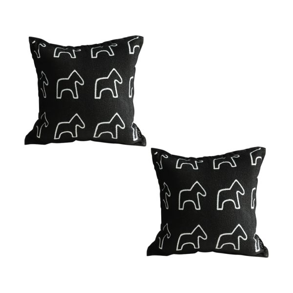 1-SOGA 2X 45cm Throw Pillow Black Teddy Fleece Square Pony Design Decorative Cushion for Living Room