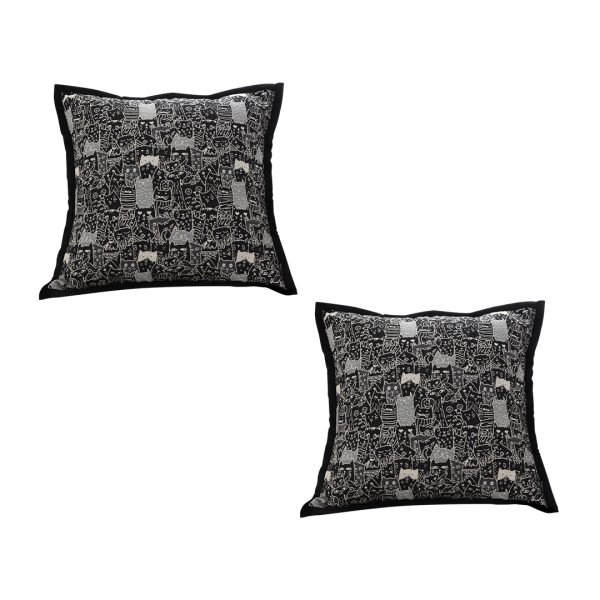 1-SOGA 2X 45cm Throw Pillow Black Cat Paradise Wide Border Decorative Cushion for Living Room