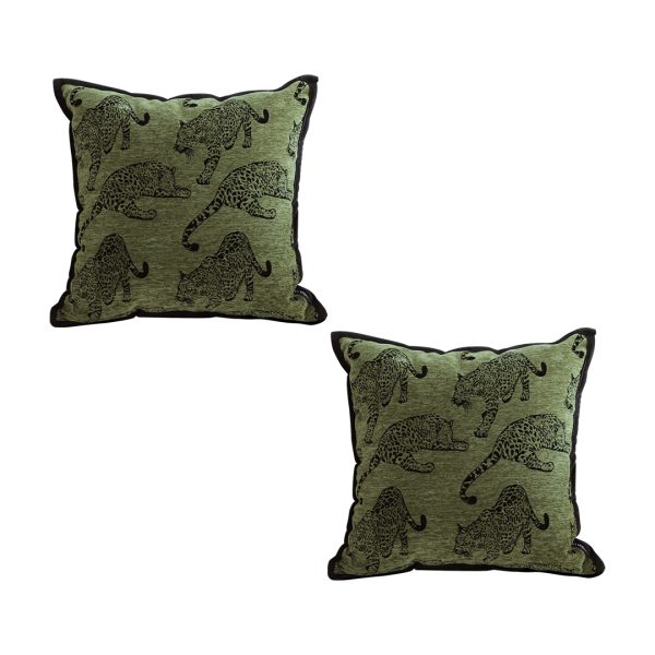 1-SOGA 2X 40cm Throw Pillow Green Leopard Square Retro Decorative Cushion for Living Room
