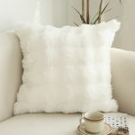 2-SOGA 50cm Throw Pillow White Rabbit Fur Cushion Luxurious Soft Decorative Square Pillow for Living Room