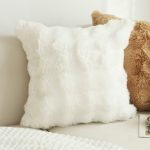 6-SOGA 50cm Throw Pillow White Rabbit Fur Cushion Luxurious Soft Decorative Square Pillow for Living Room