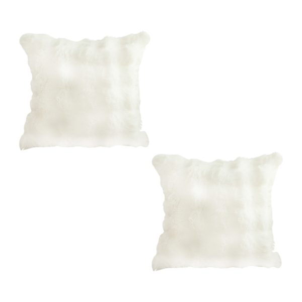 1-SOGA 2X 50cm Throw Pillow White Rabbit Fur Cushion Luxurious Soft Decorative Square Pillow for Living Room