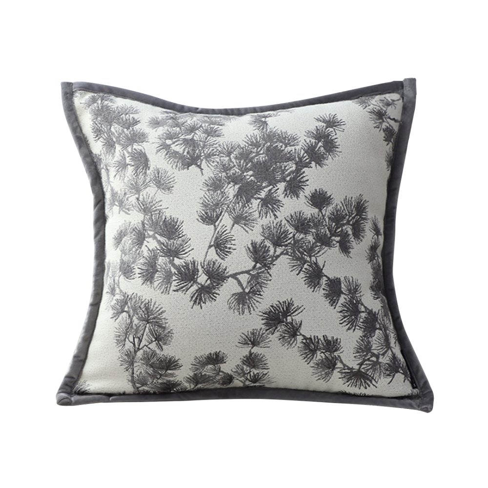 1-SOGA 45cm Throw Pillow Off White Wide Border with Branch and Pine Needle Design Pattern Home Decor