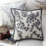 3-SOGA 45cm Throw Pillow Off White Wide Border with Branch and Pine Needle Design Pattern Home Decor