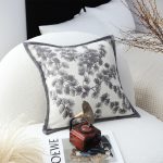 7-SOGA 45cm Throw Pillow Off White Wide Border with Branch and Pine Needle Design Pattern Home Decor