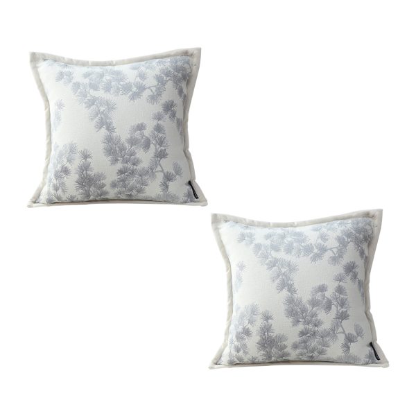 1-SOGA 2X 45cm Throw Pillow Cream White Wide Border with Branch and Pine Needle Design Pattern Home Decor
