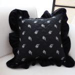 2-SOGA 45cm Throw Pillow Black Ruffled Square Decorative Cushion for Rose Lovers Cozy Home Decor
