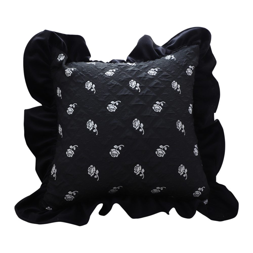 1-SOGA 45cm Throw Pillow Black Ruffled Square Decorative Cushion for Rose Lovers Cozy Home Decor