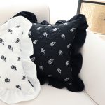 3-SOGA 45cm Throw Pillow Black Ruffled Square Decorative Cushion for Rose Lovers Cozy Home Decor