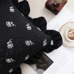 4-SOGA 45cm Throw Pillow Black Ruffled Square Decorative Cushion for Rose Lovers Cozy Home Decor