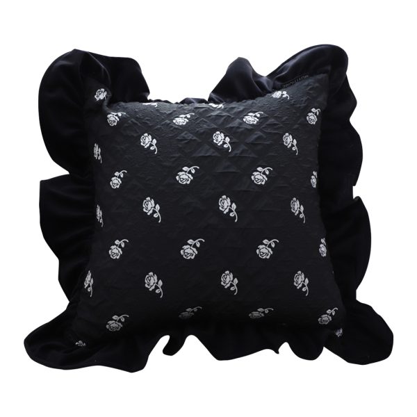 1-SOGA 45cm Throw Pillow Black Ruffled Square Decorative Cushion for Rose Lovers Cozy Home Decor