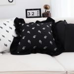 6-SOGA 2X 45cm Throw Pillow Black Ruffled Square Decorative Cushion for Rose Lovers Cozy Home Decor