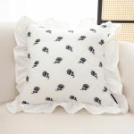 2-SOGA 45CM Throw Pillow Black Ruffled Square Decorative Cushion for Rose Lovers Cozy Home Decor