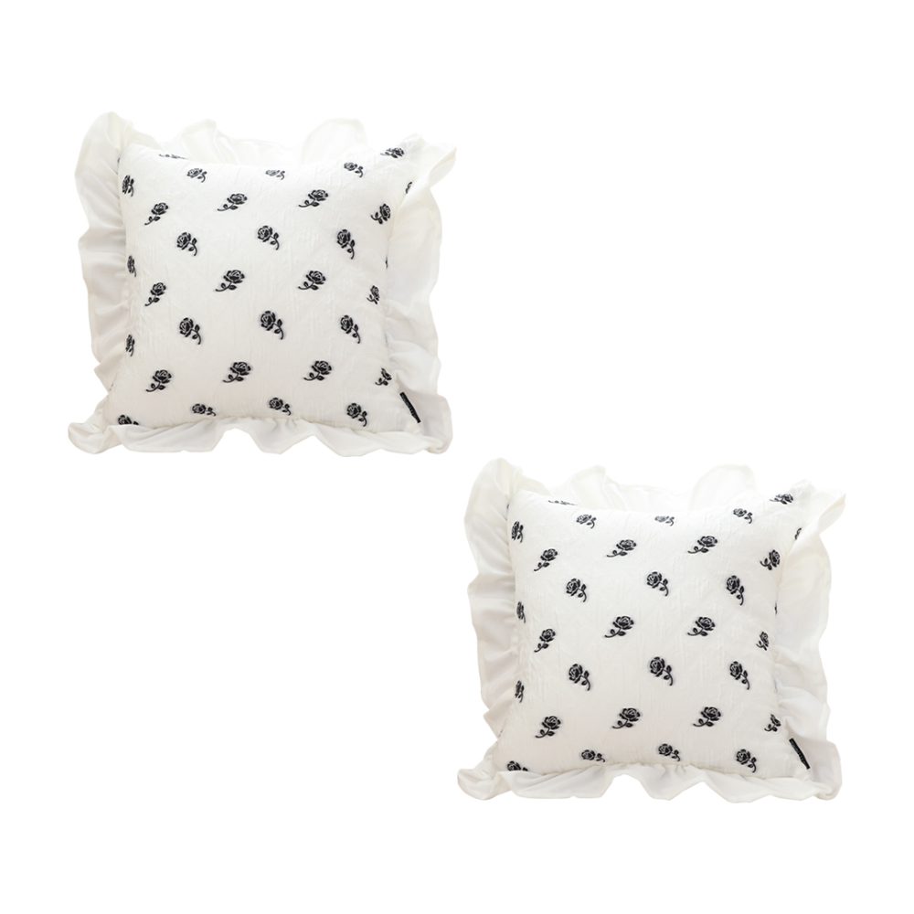 1-SOGA 2X 45cm Throw Pillow  White Ruffled Square Decorative Cushion for Rose Lovers Cozy Home Decor