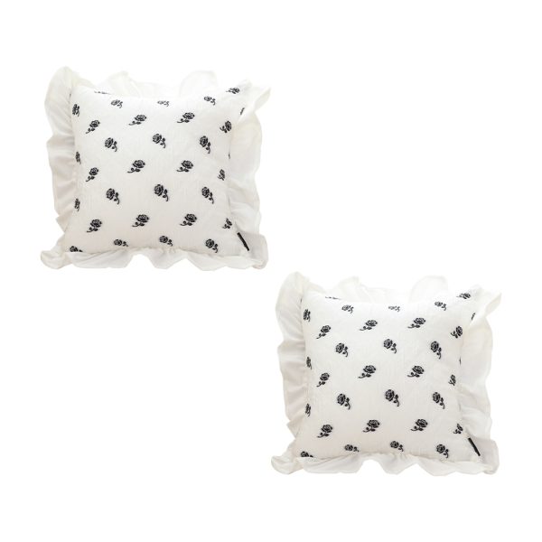 1-SOGA 2X 45cm Throw Pillow  White Ruffled Square Decorative Cushion for Rose Lovers Cozy Home Decor