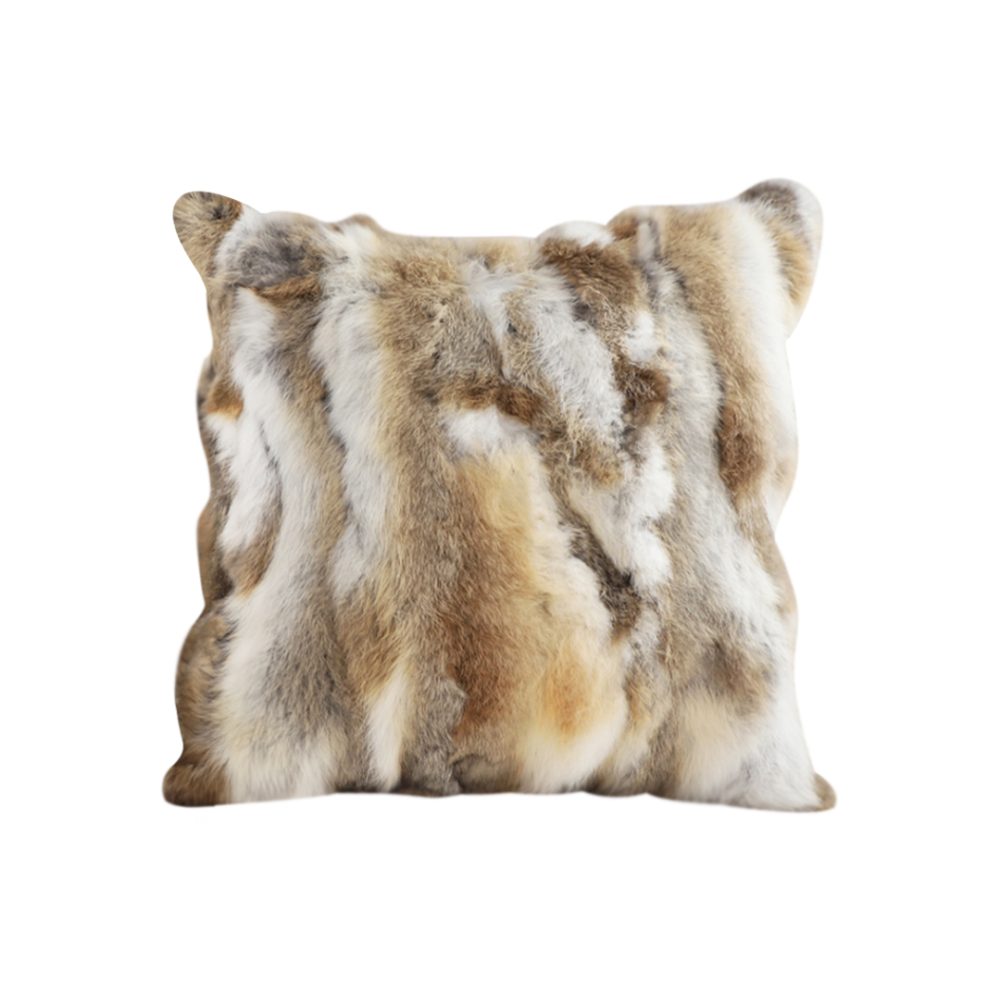 1-SOGA 45cm Throw Pillow Coffee Rabbit Fur Square Warm Cozy Decorative Cushion Home Decor