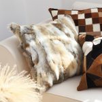 3-SOGA 2X 45cm Throw Pillow Coffee Rabbit Fur Square Warm Cozy Decorative Cushion Home Decor