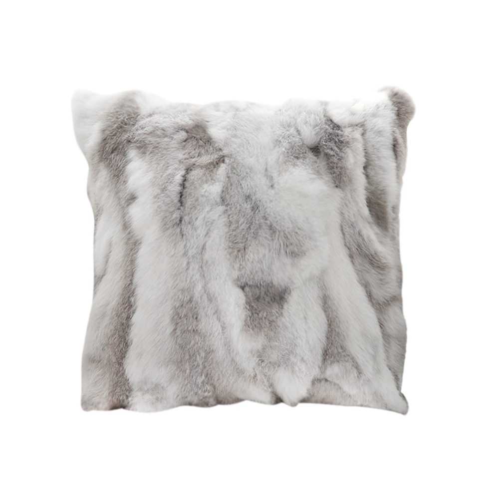 1-SOGA 45cm Throw Pillow Floral Gray Rabbit Fur Square Warm Cozy Decorative Cushion Home Decor