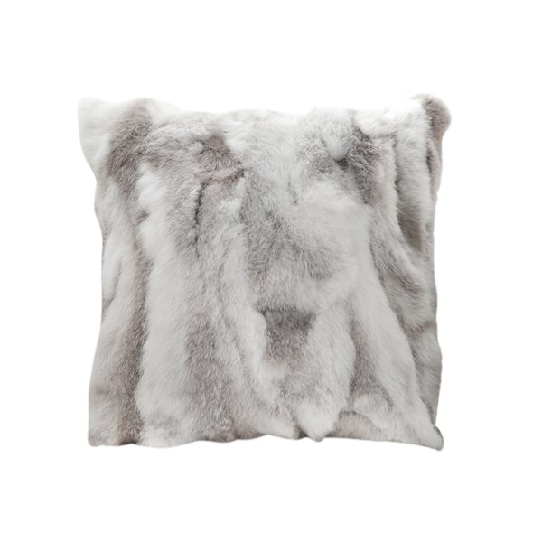 1-SOGA 45cm Throw Pillow Floral Gray Rabbit Fur Square Warm Cozy Decorative Cushion Home Decor