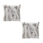 1-SOGA 2X 45cm Throw Pillow Floral Gray Rabbit Fur Square Warm Cozy Decorative Cushion Home Decor
