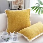 7-SOGA 2X 50cm Throw Pillow Turmeric Yellow Aesthetic Chenille Texture for Home Decor
