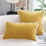 3-SOGA 35cm Throw Pillow Turmeric Yellow Aesthetic Chenille Texture for Home Decor